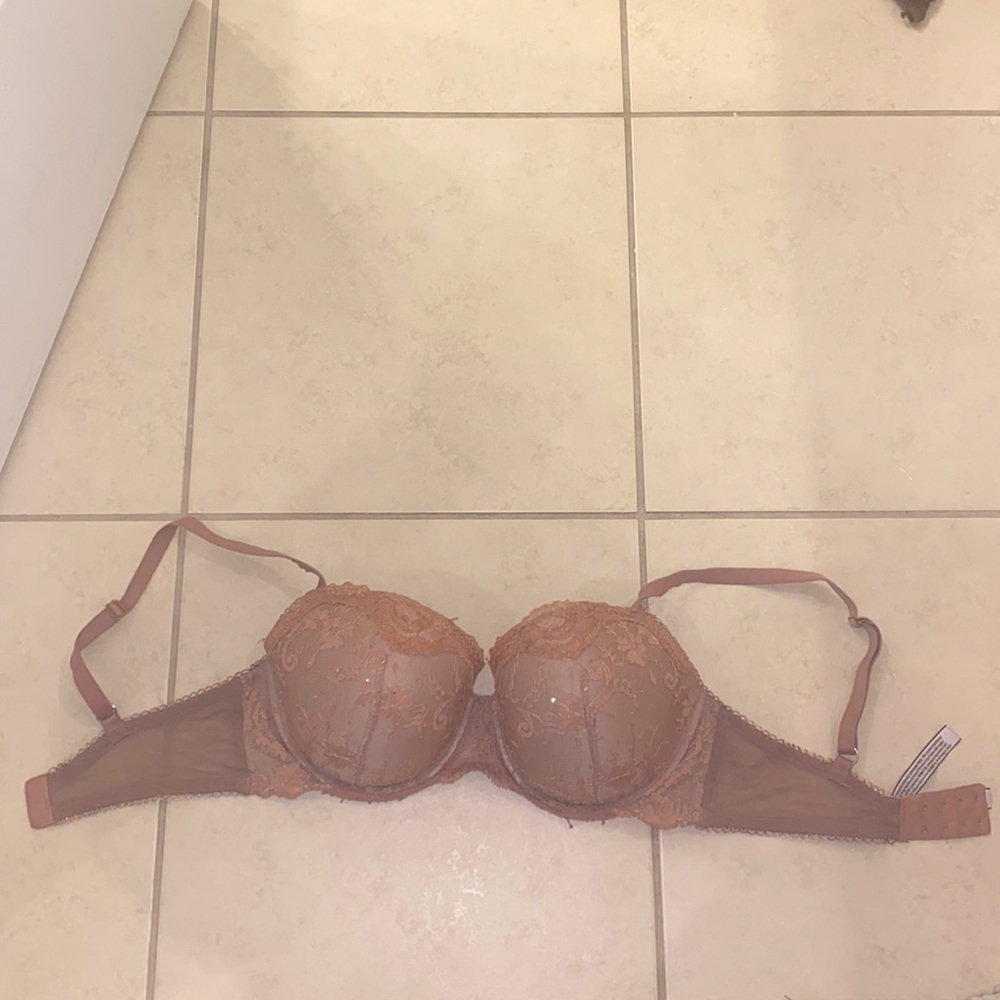 Victoria’s Secret DREAM ANGELS LINED DEMI BRA 34DD dusty pink LACE &Rhinestone